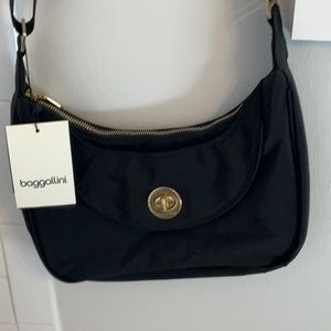 NEW BAGGALLINI Black Oslo Small Hobo w/ gold hardware